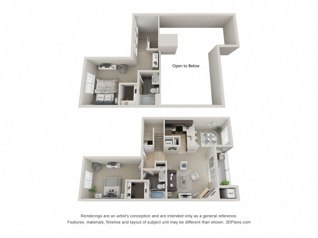 Floor plan for 2 beds, 2 baths, 1075 sqft